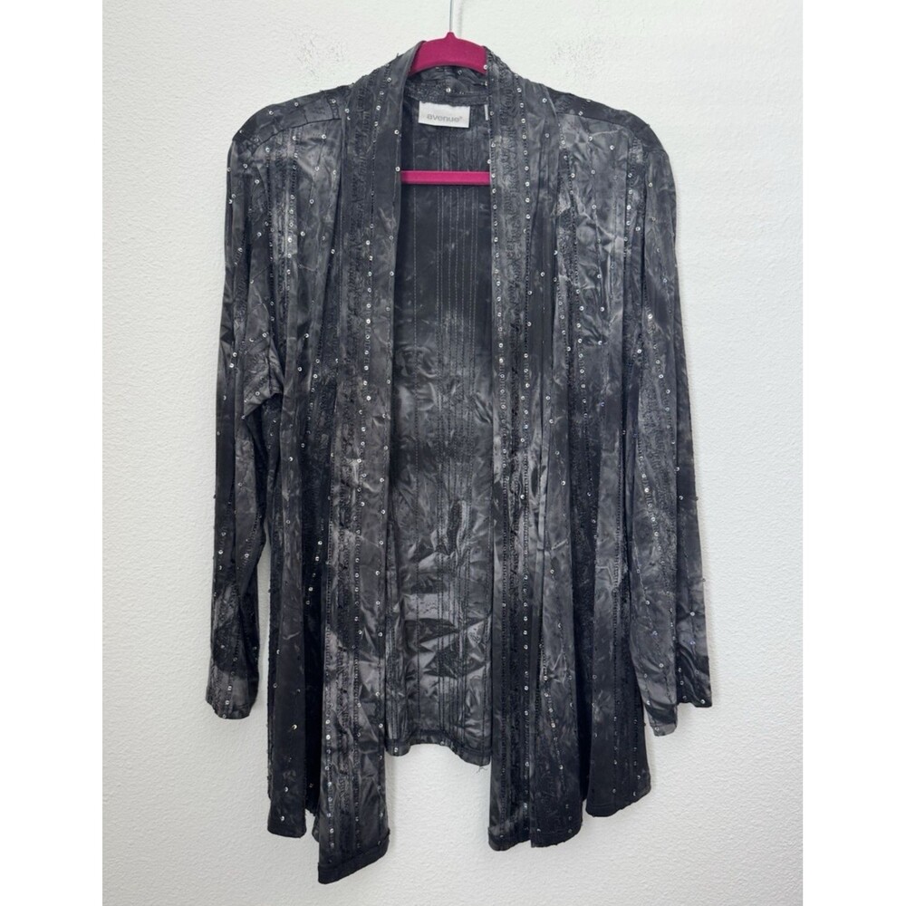 Avenue Women's Black Sequin Open Front Cardigan Blouse Duster Slinky 18/20